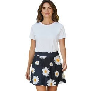 Flowy Athletic Skort Tennis Running Pickleball Yoga Black Daisy Print Size XL